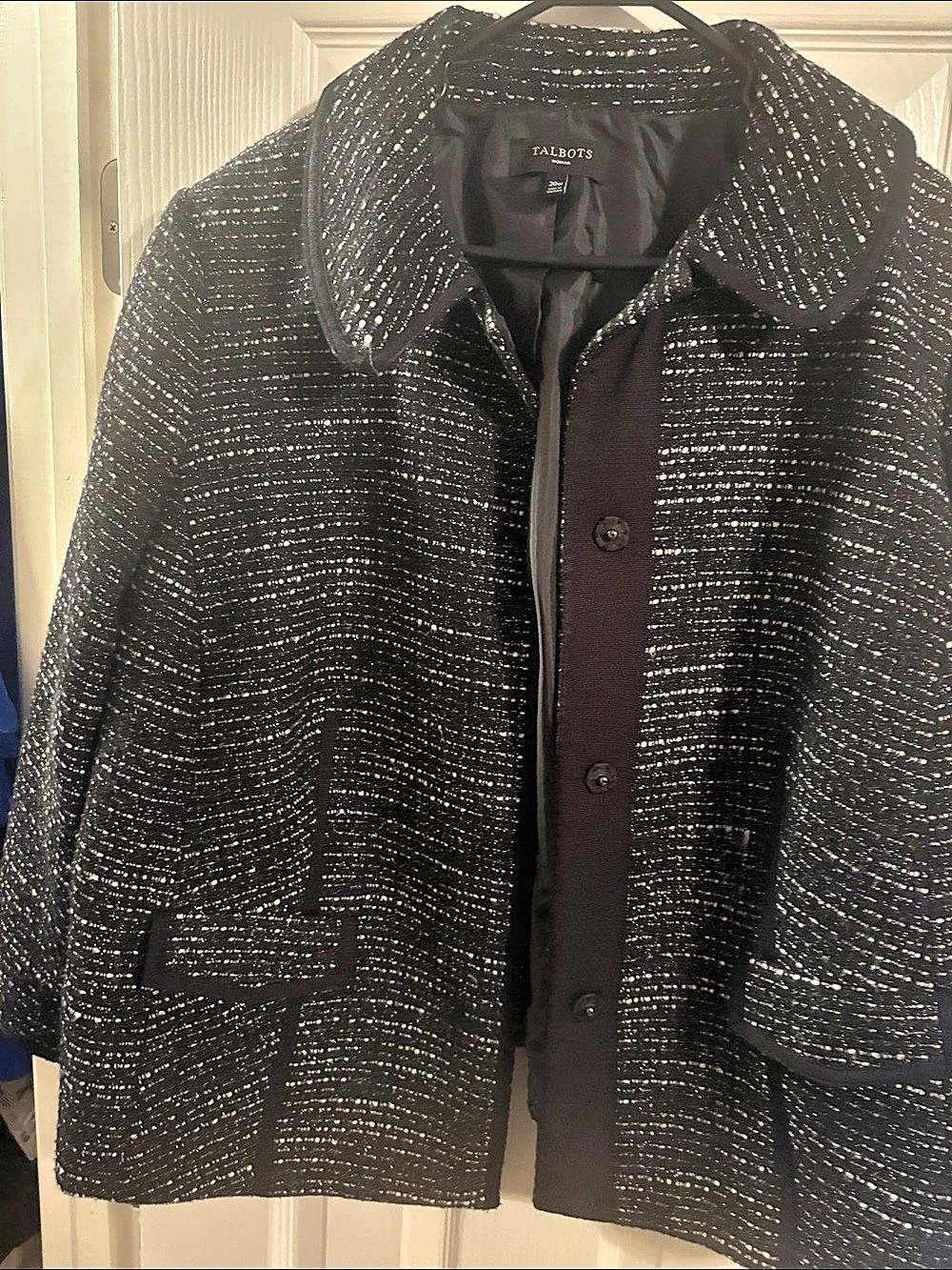 Talbots Women's Textured Pea Coat Black & Silver 20W Like New